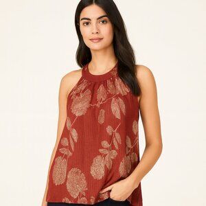 Anthropologie Feather Bone Rose with Gold Flower Halter Top - Size Small